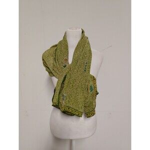 RN prints Silk long Scarf Boho 80s Paisley green rectangle